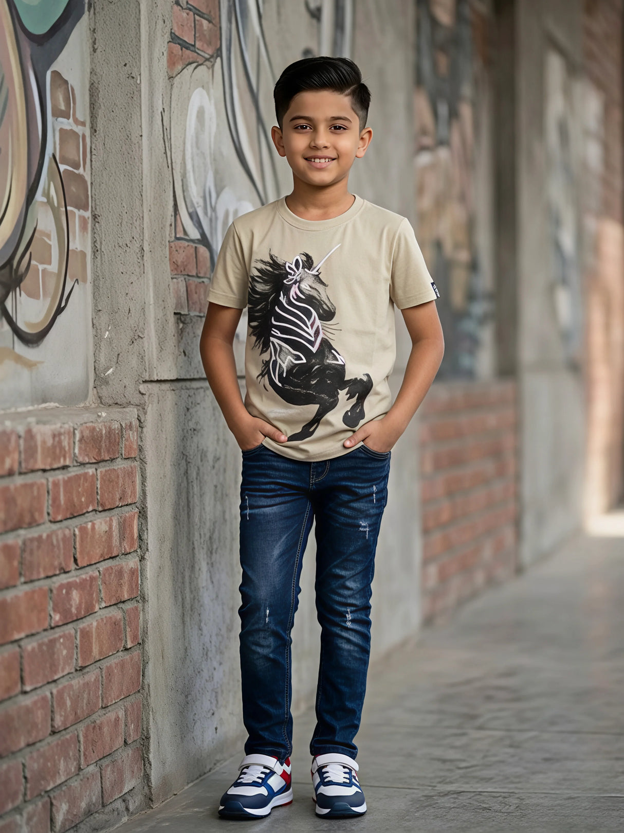 Boys Sage Green Unicorn Graphic T-Shirt