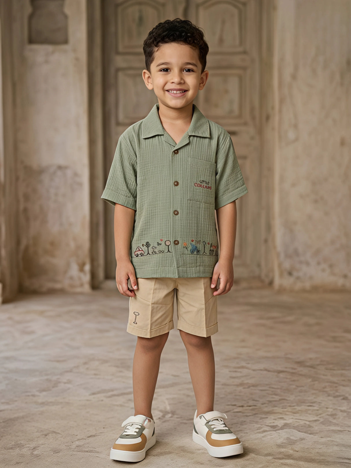 Boys Sage Green Textured Cotton Co-ord Set