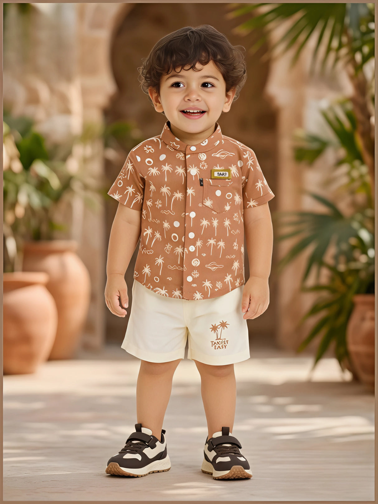 Boys' Tropical Palm Print Brown Coordinate Set