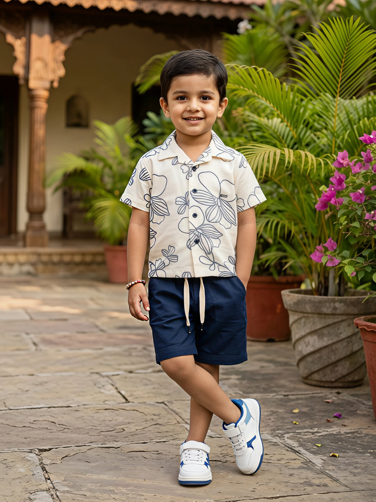 Boys Navy Blue Floral Print Coordinate Set