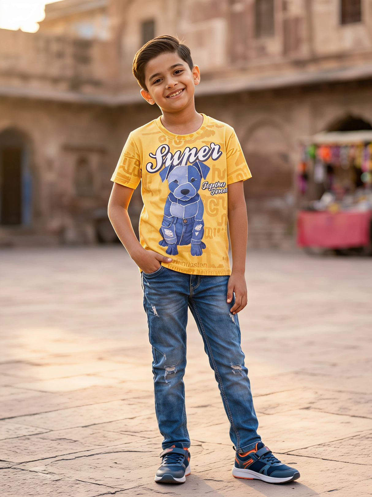 Boys Yellow Graphic Print Cotton T-Shirt
