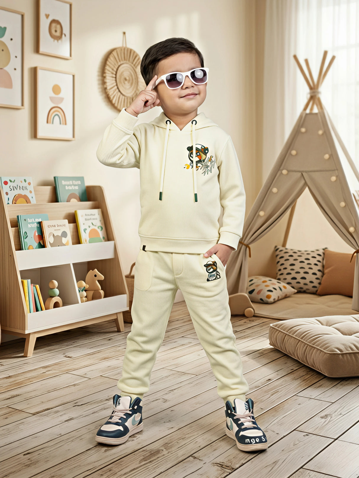 Boys Cream Hoodie & Jogger Set