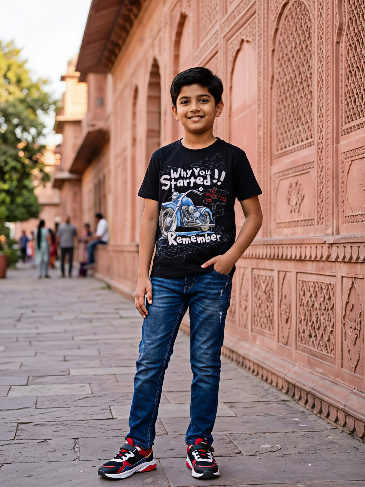 Boys Black Graphic Print Crew Neck T-Shirt