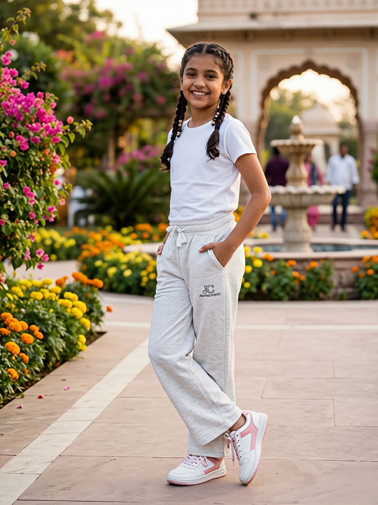 Girls' Heather Grey Wide-Leg Comfort Trackpants