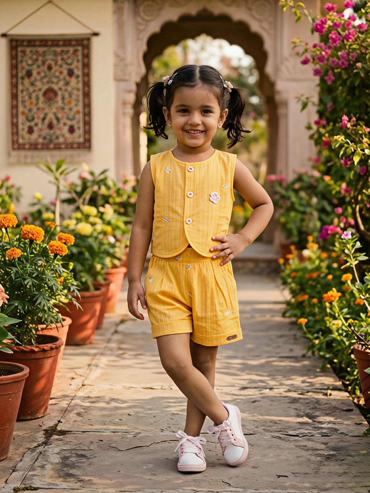 Vibrant Yellow Embroidered Cotton Co-ord Set