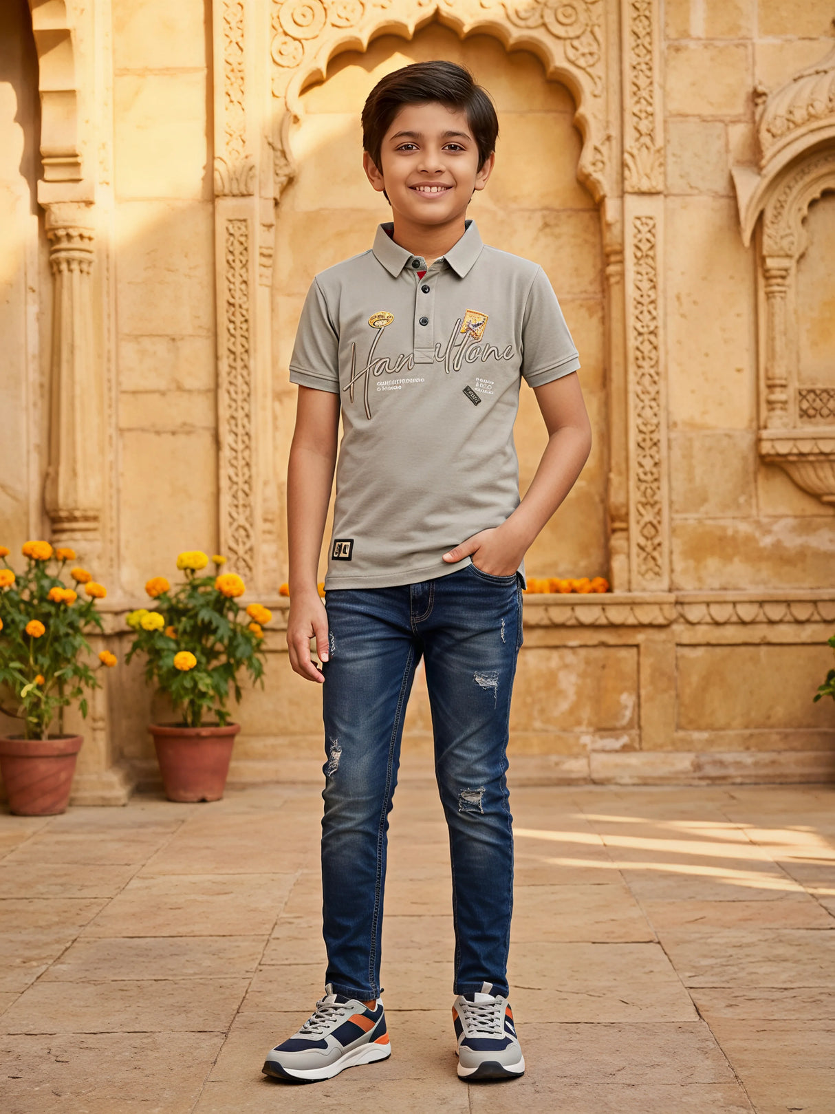 Boys Classic Grey Polo T-Shirt - Premium Cotton Blend