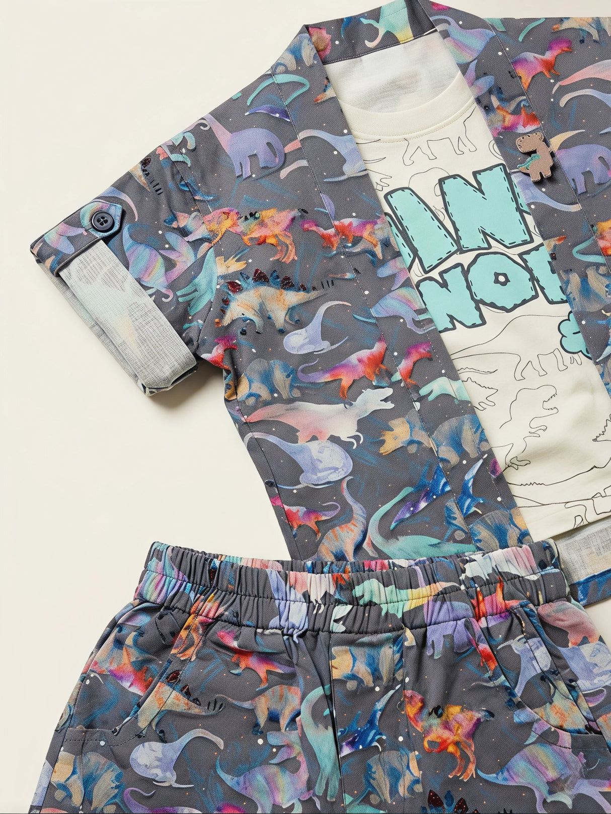 Boys Grey Dinosaur Print Cotton Co-ord Set