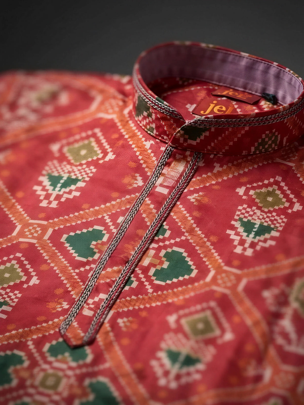 Boys Red Printed Silk Kurta Pyjama Set
