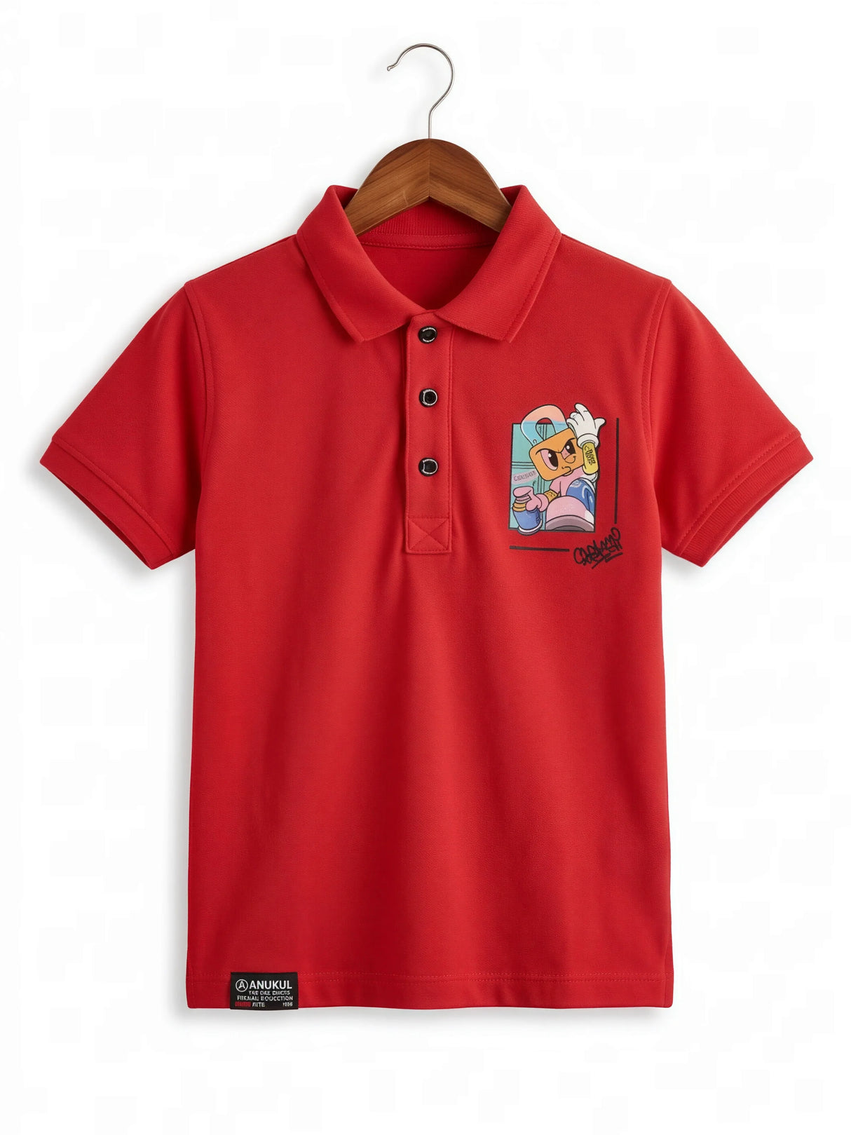 Boys Vibrant Red Polo T-Shirt with Graphic Pocket Detail