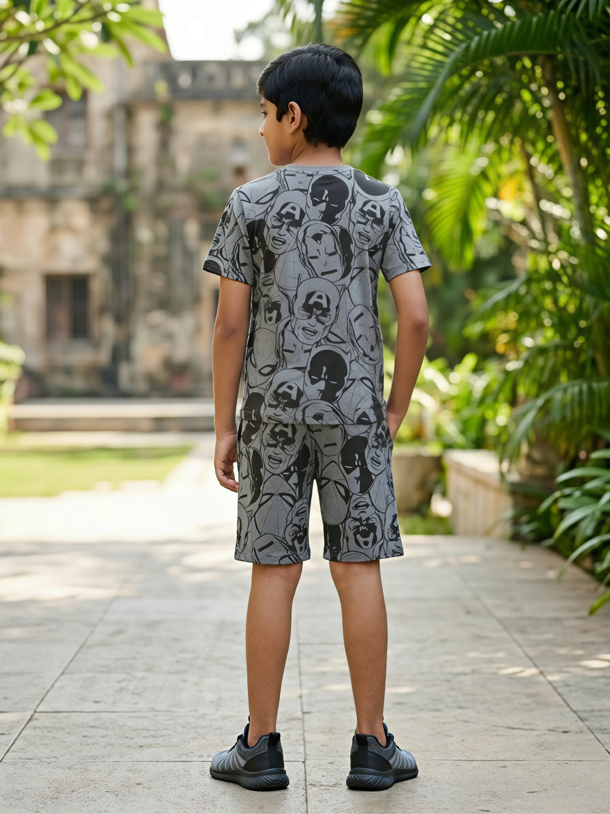 Boys Grey Marvel Print Co-ord Set - Casual T-Shirt & Shorts