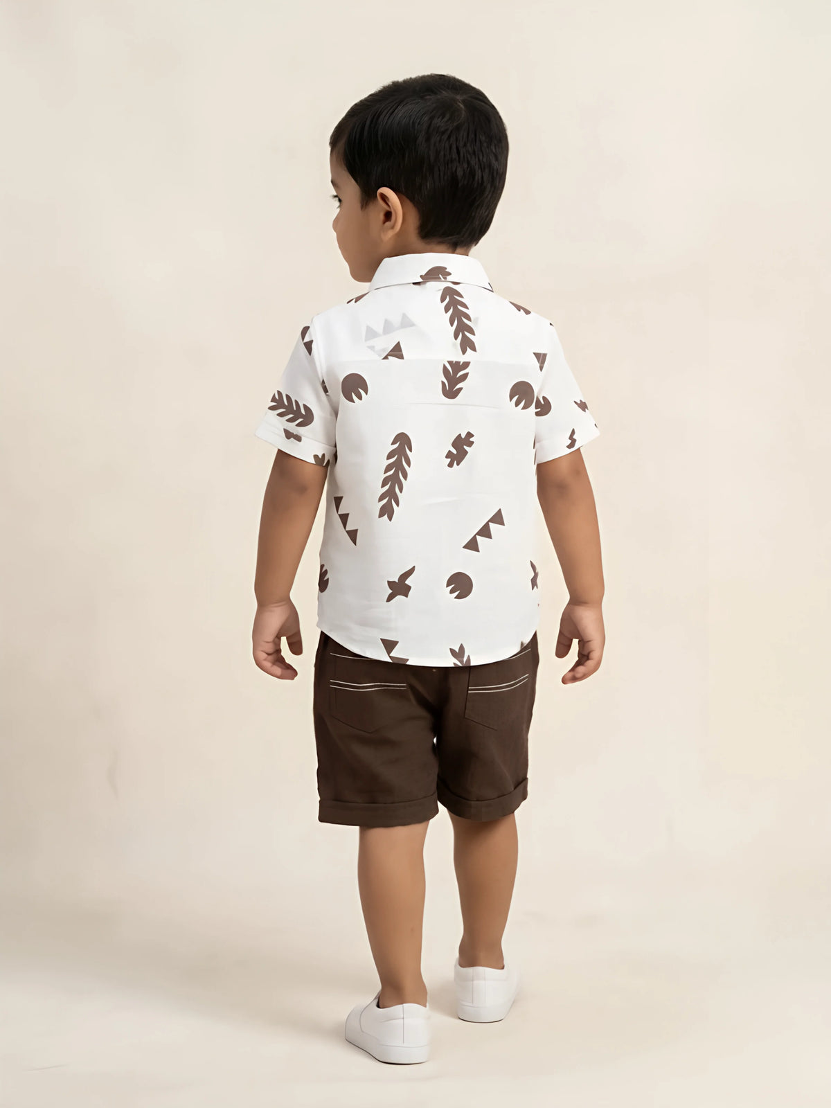 Brown Leaf Print Cotton Boys Coordinate Set