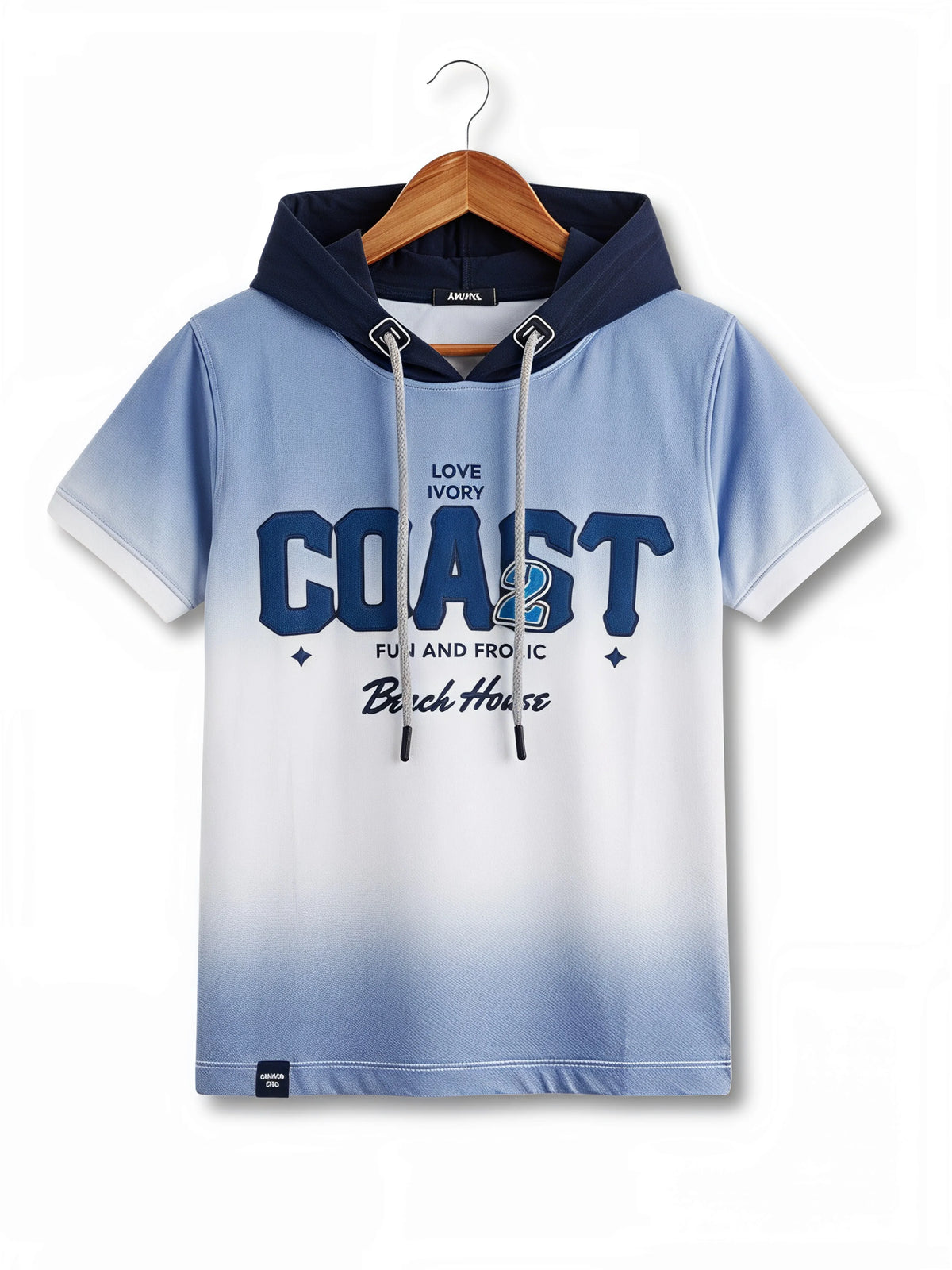Boys Navy Blue Hooded Coast Graphic T-Shirt