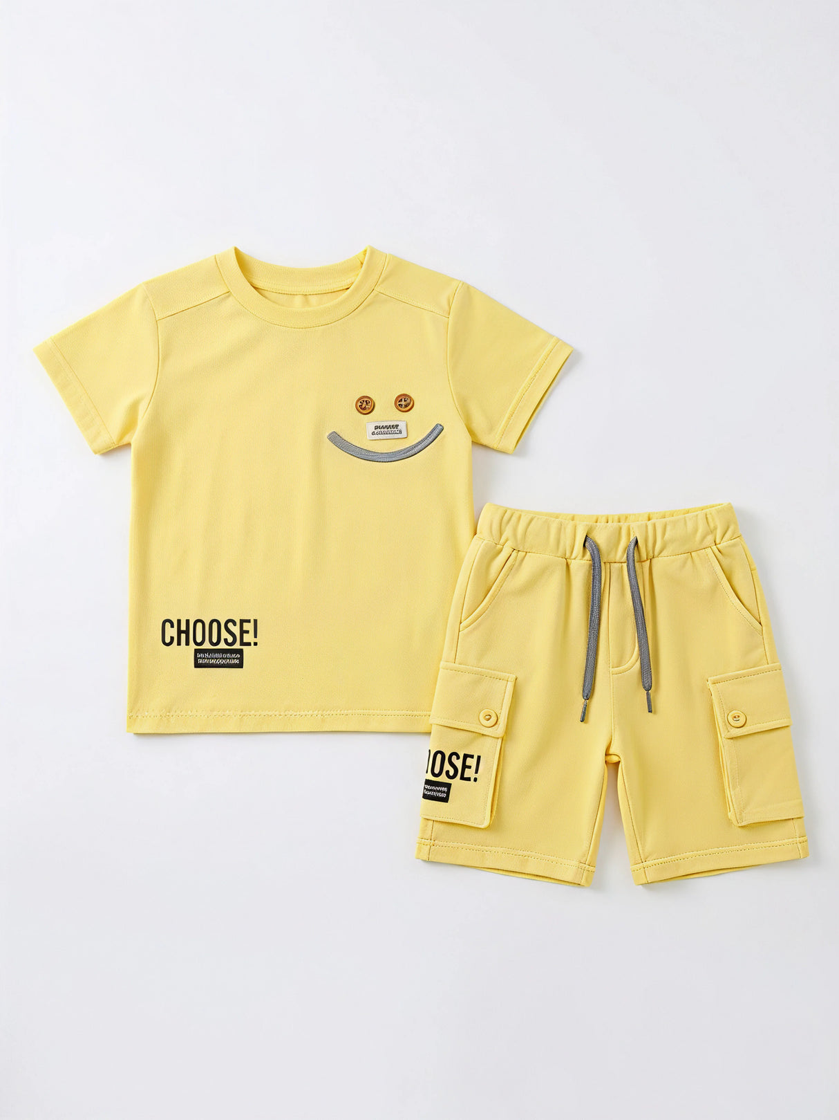 Boys Yellow Smile Graphic T-Shirt & Cargo Shorts Coordinate Set