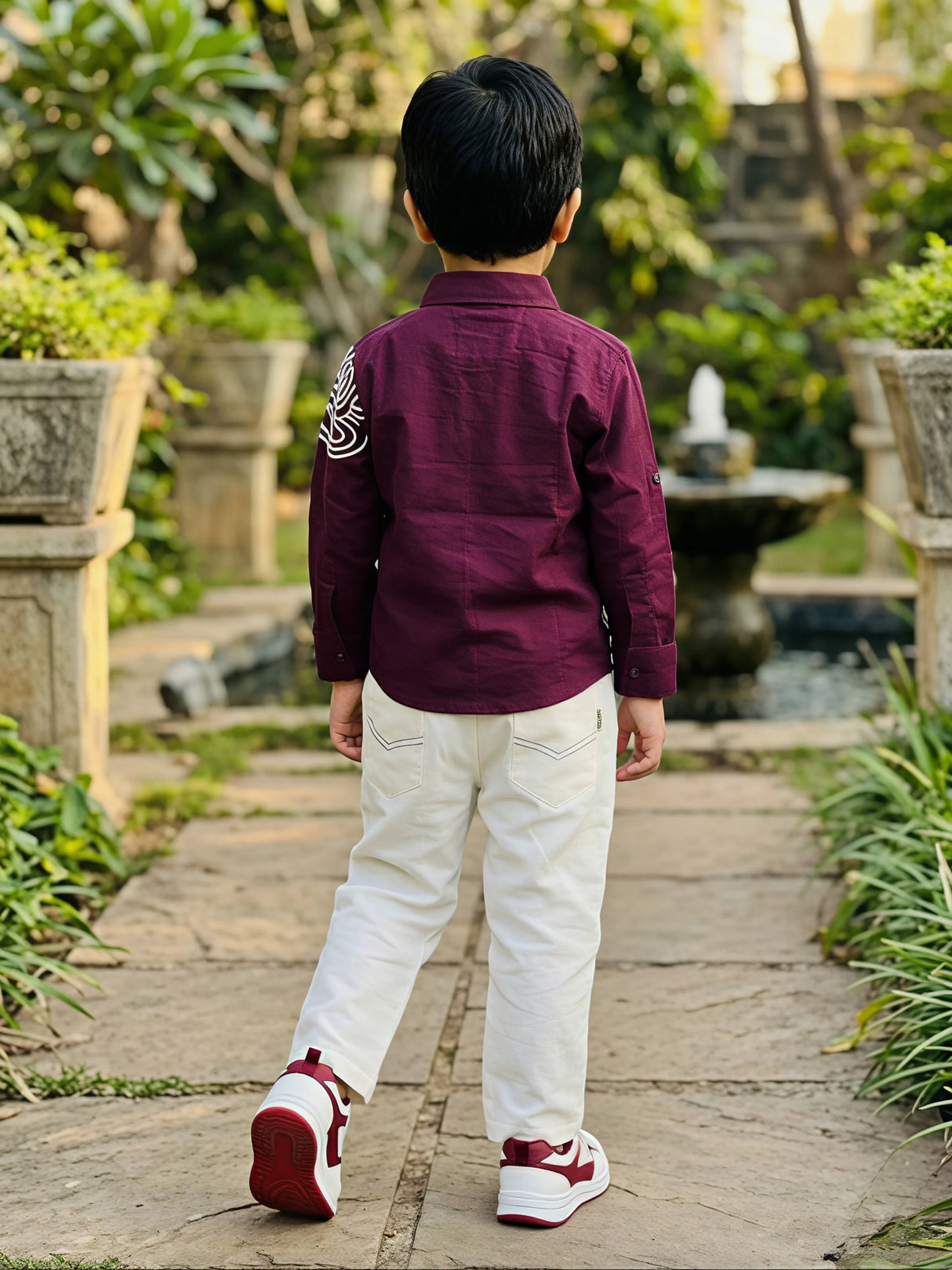 Boys Maroon Embroidered Shirt and Trousers