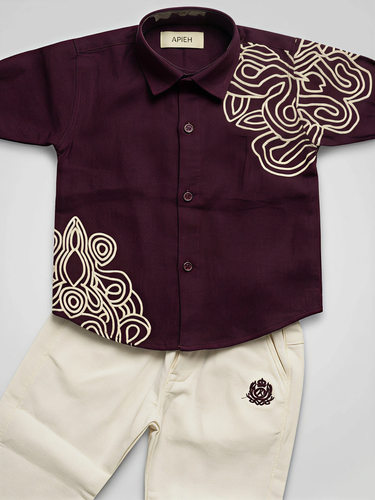Boys Maroon Embroidered Shirt and Trousers