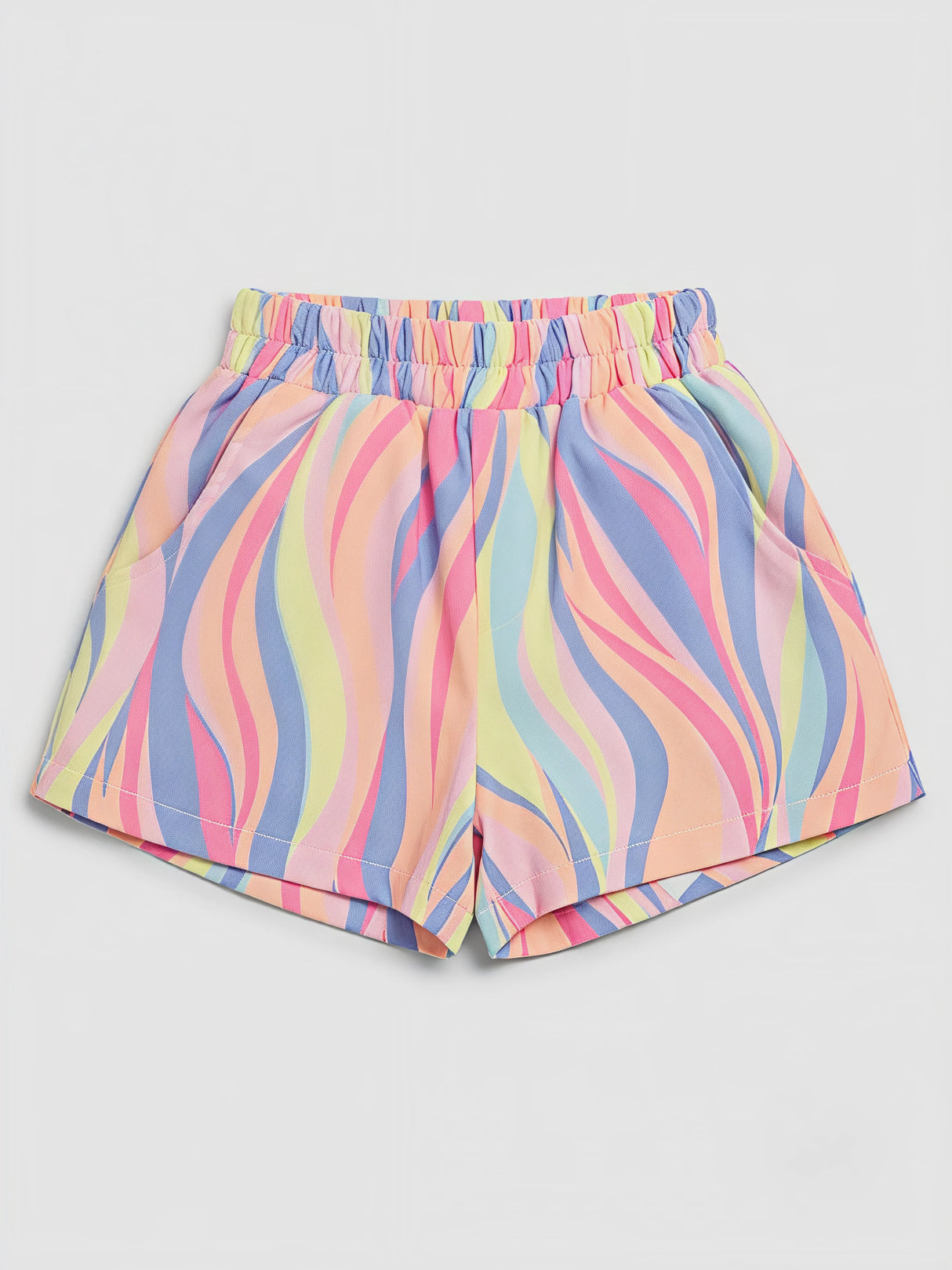 Girls Casual Pink Multicolor Swirl Print Daily Wear Shorts