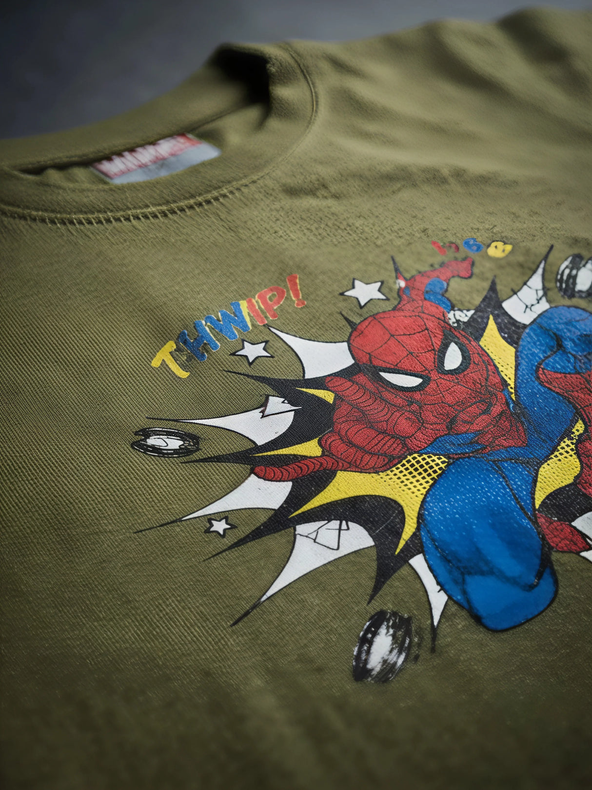 Boys Olive Green Spider-Man Graphic Printed T-Shirt