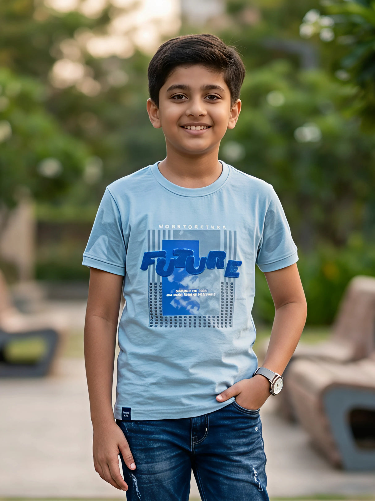 Boys Blue "FUTURE" Graphic Cotton T-Shirt
