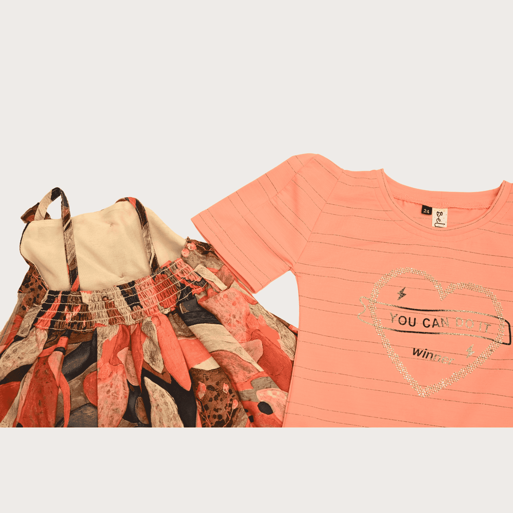 Girls Casual Printed Cotton Frocks - Orange