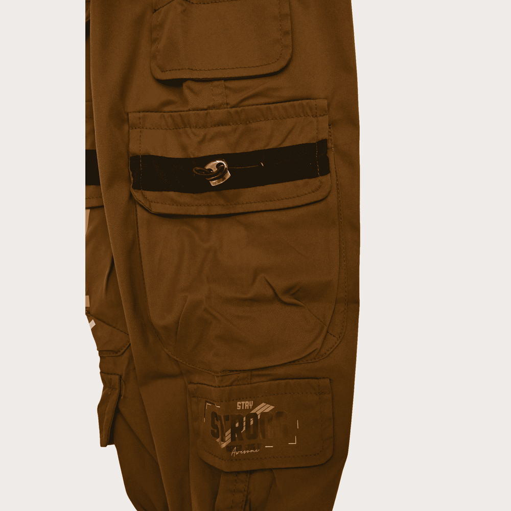 Boys Casual Plain Cotton Joggers With Rib - Coffee