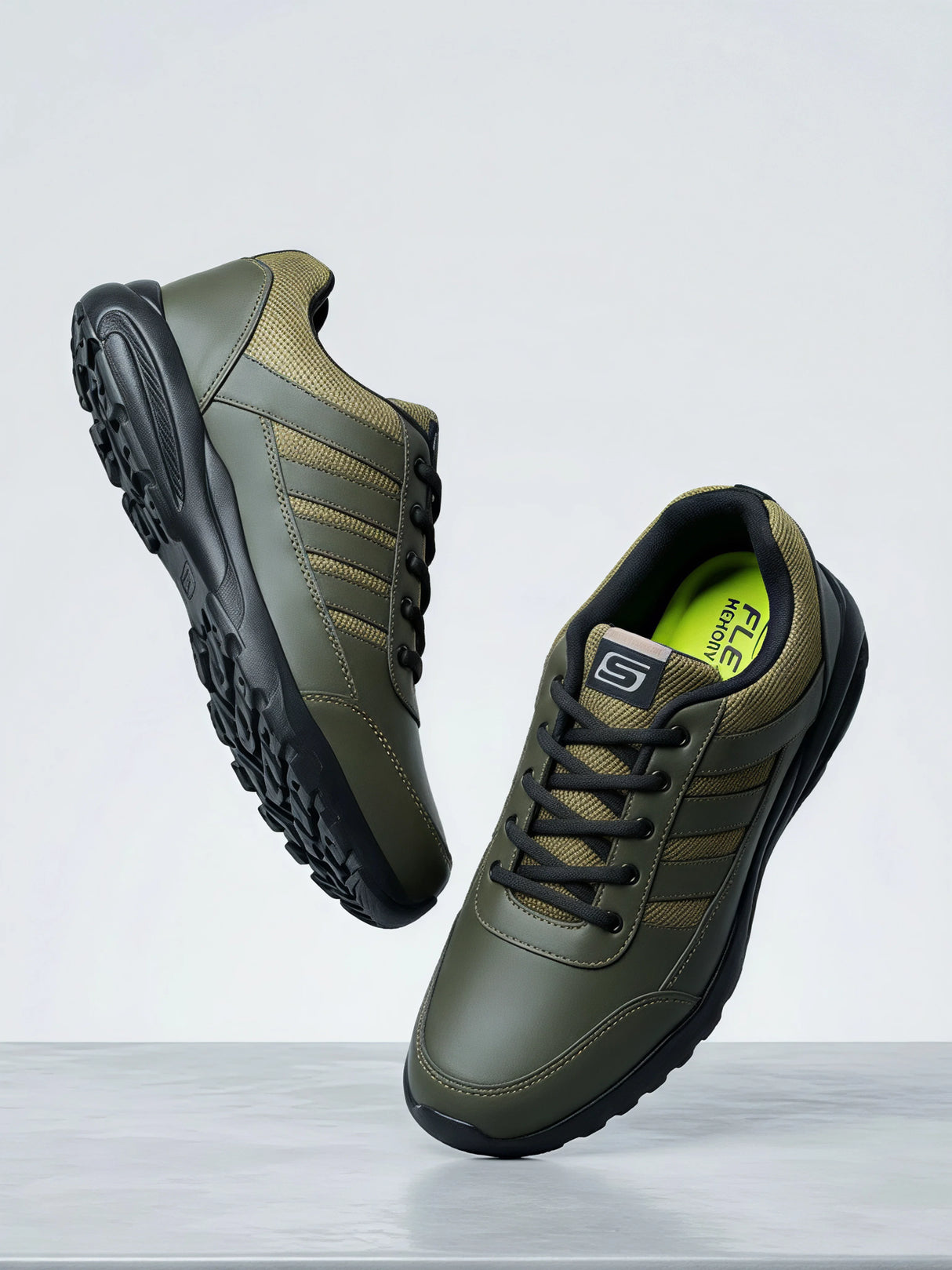 ProStride Olive Green Premium Lace-Up Sneakers.