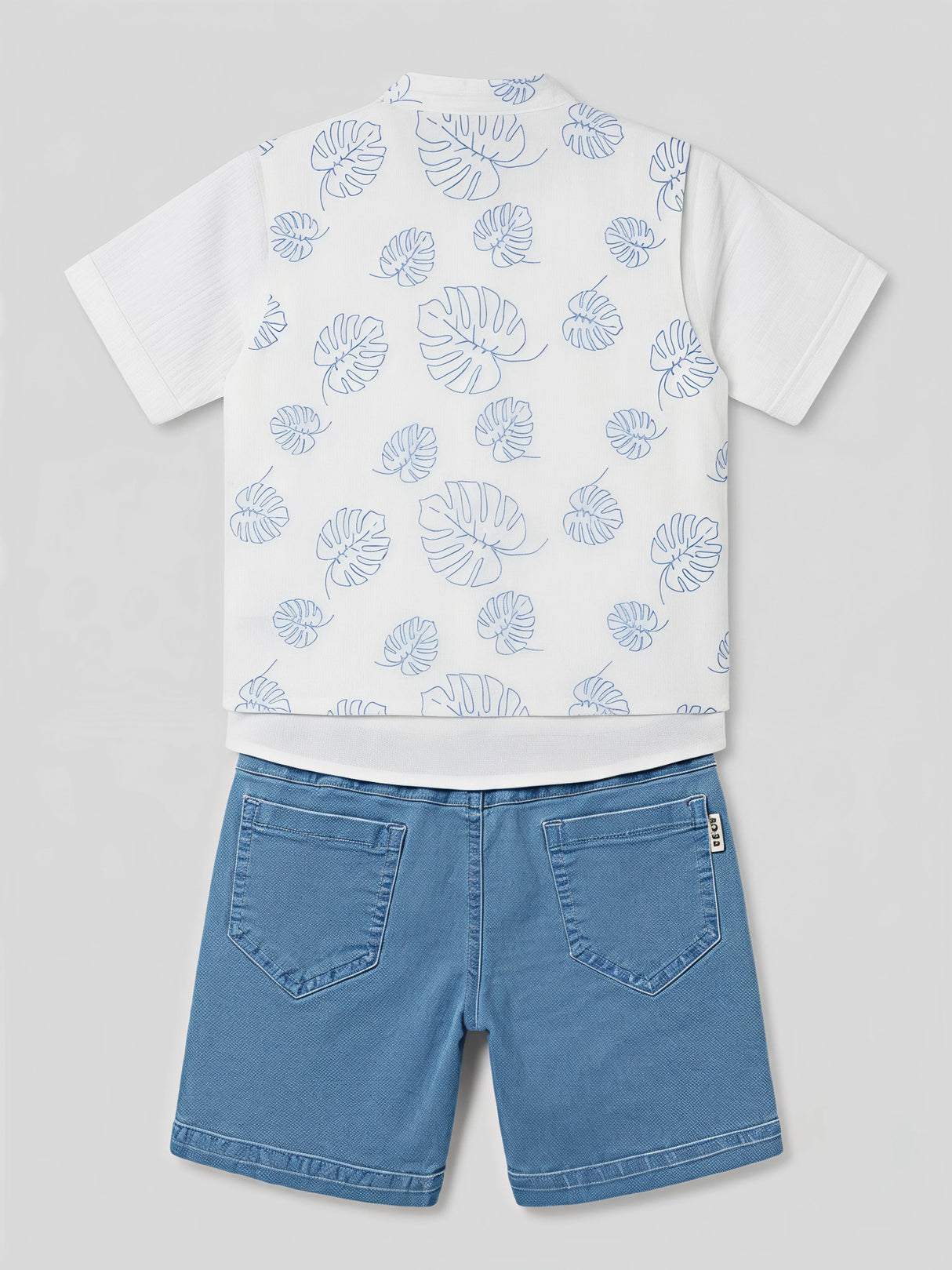 Boys Blue Leaf Print Co-ord Set with Shorts.