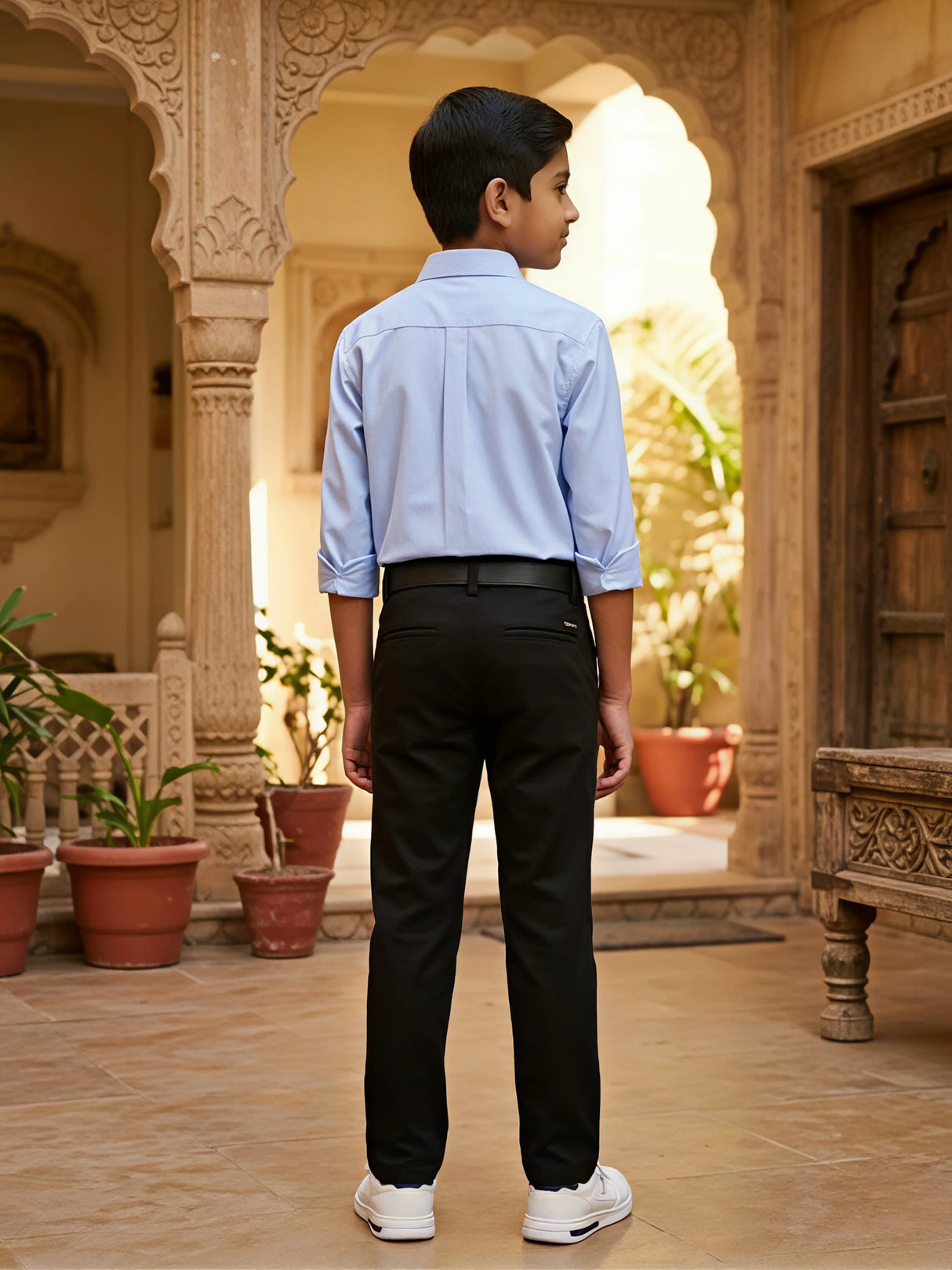 Boys Classic Black Regular Fit Casual Pants