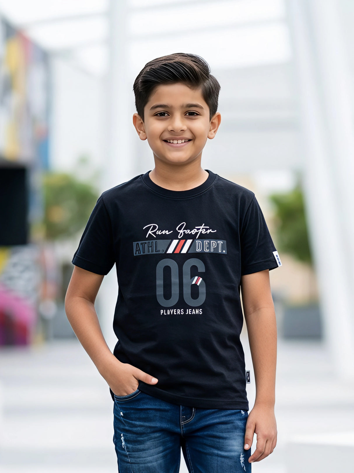 Boys Black Graphic Print Cotton T-Shirt