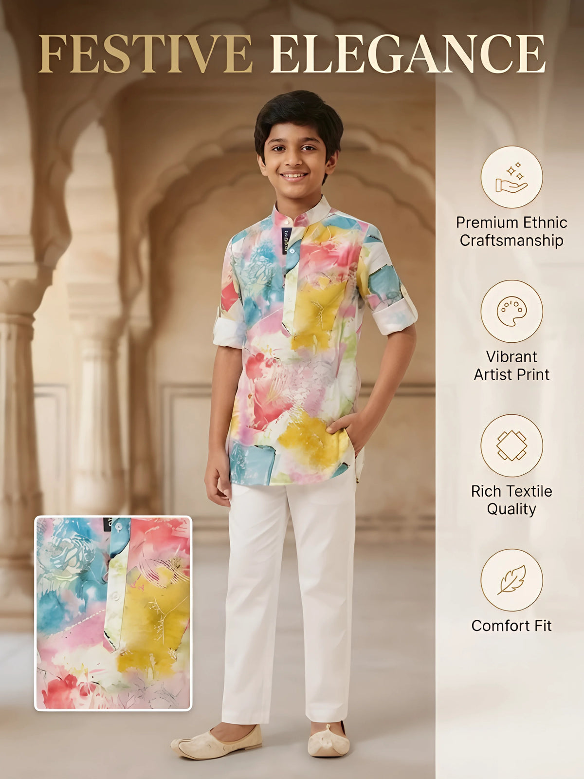 Multi Abstract Print Kurta Pajama Set for Boys