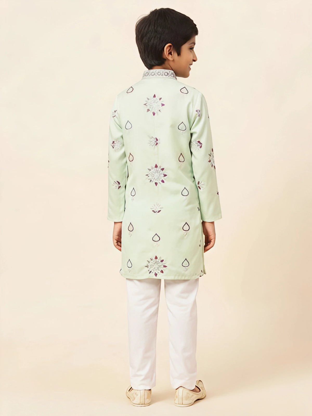 Green Printed Kurta Pajama Set for Boys