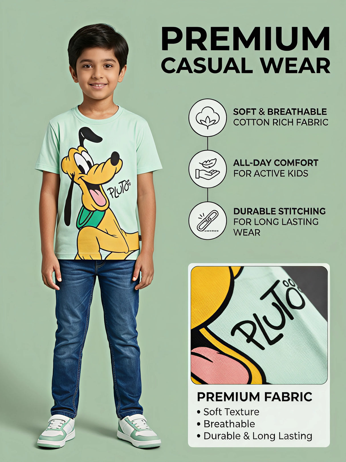 Boys Mint Green Pluto Graphic T-Shirt