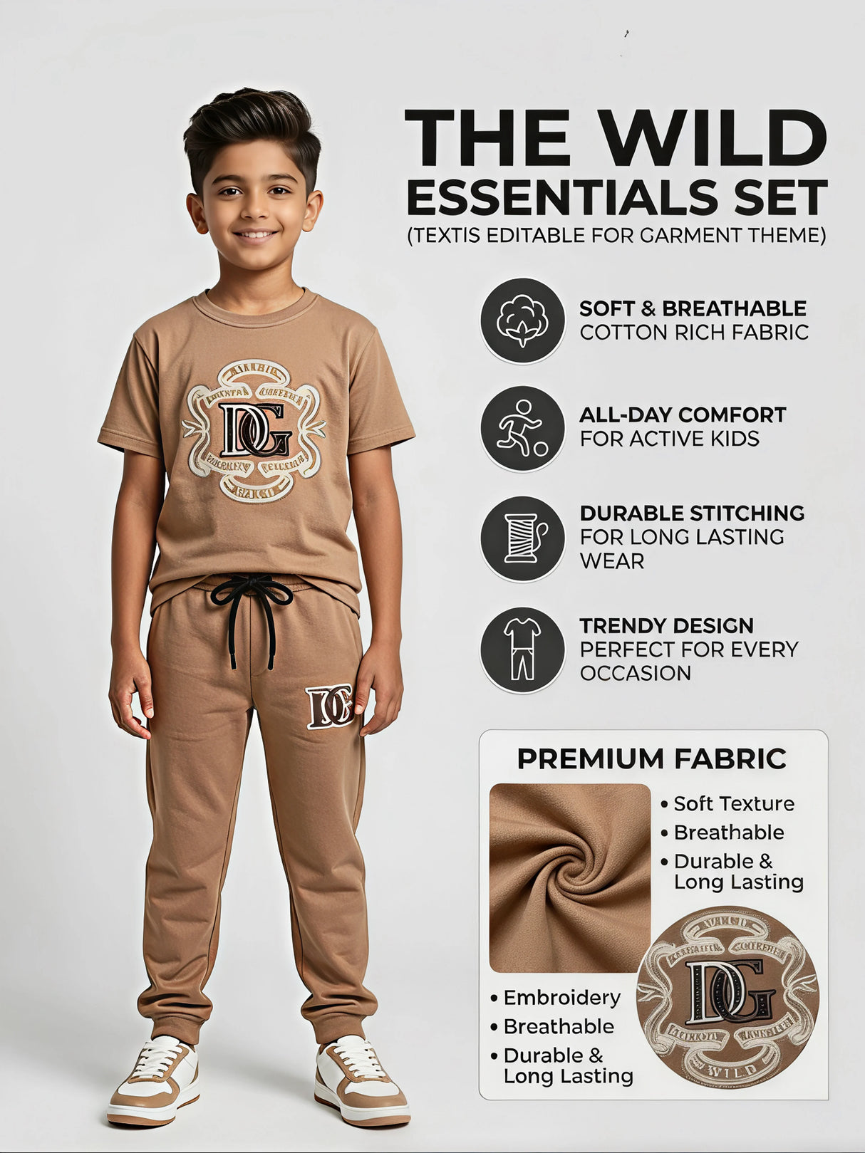 Boys Brown Graphic T-Shirt & Trackpants Co-ord Set