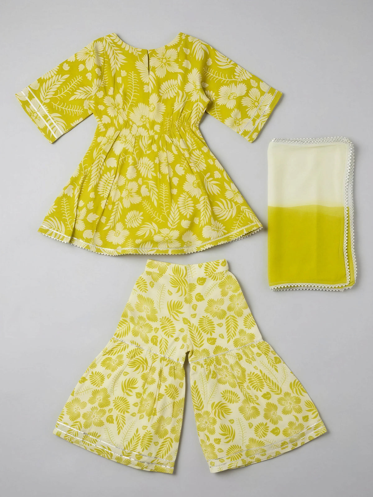 Girls Green Floral Printed Sharara Set with Dupatta.