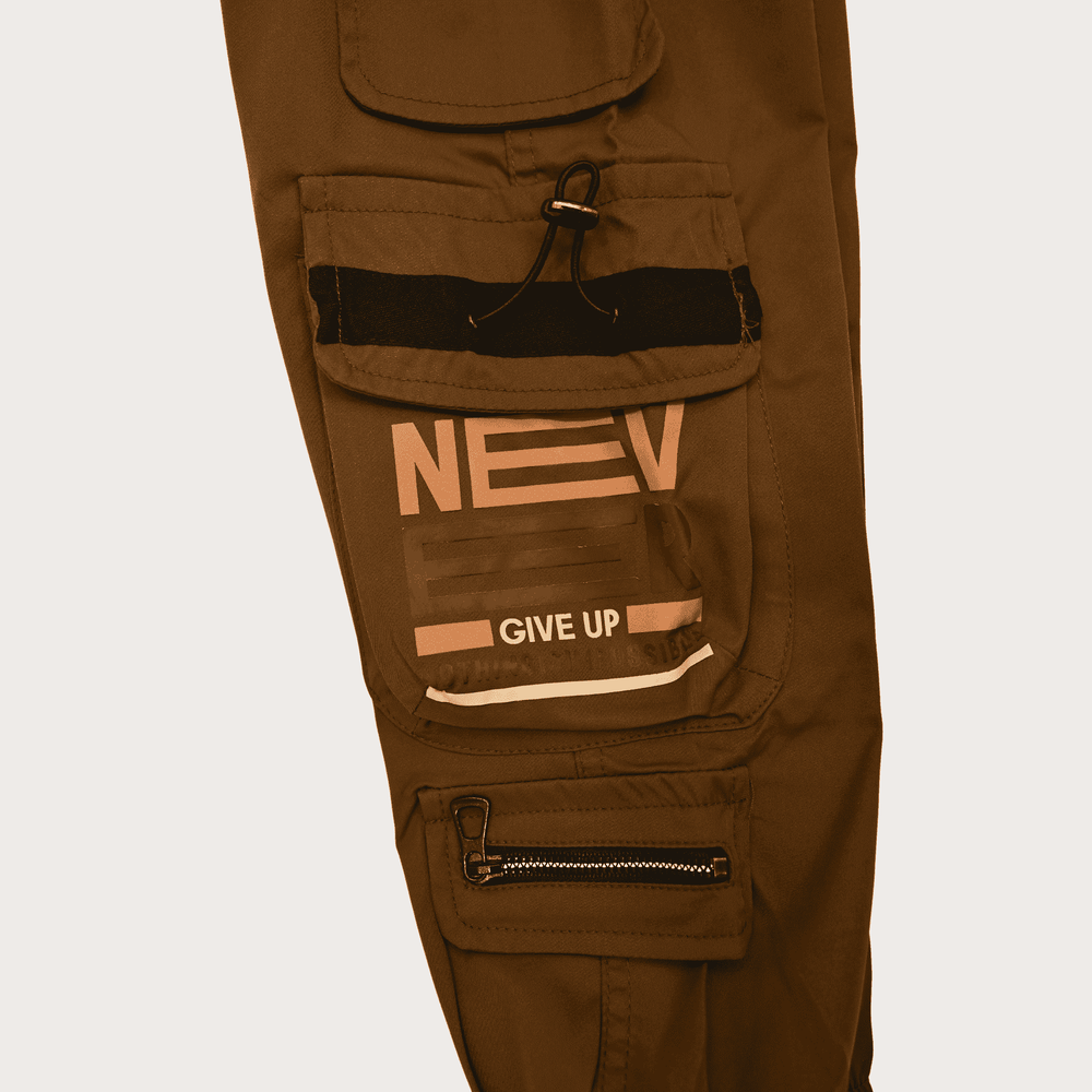 Boys Casual Plain Cotton Joggers With Rib - Coffee