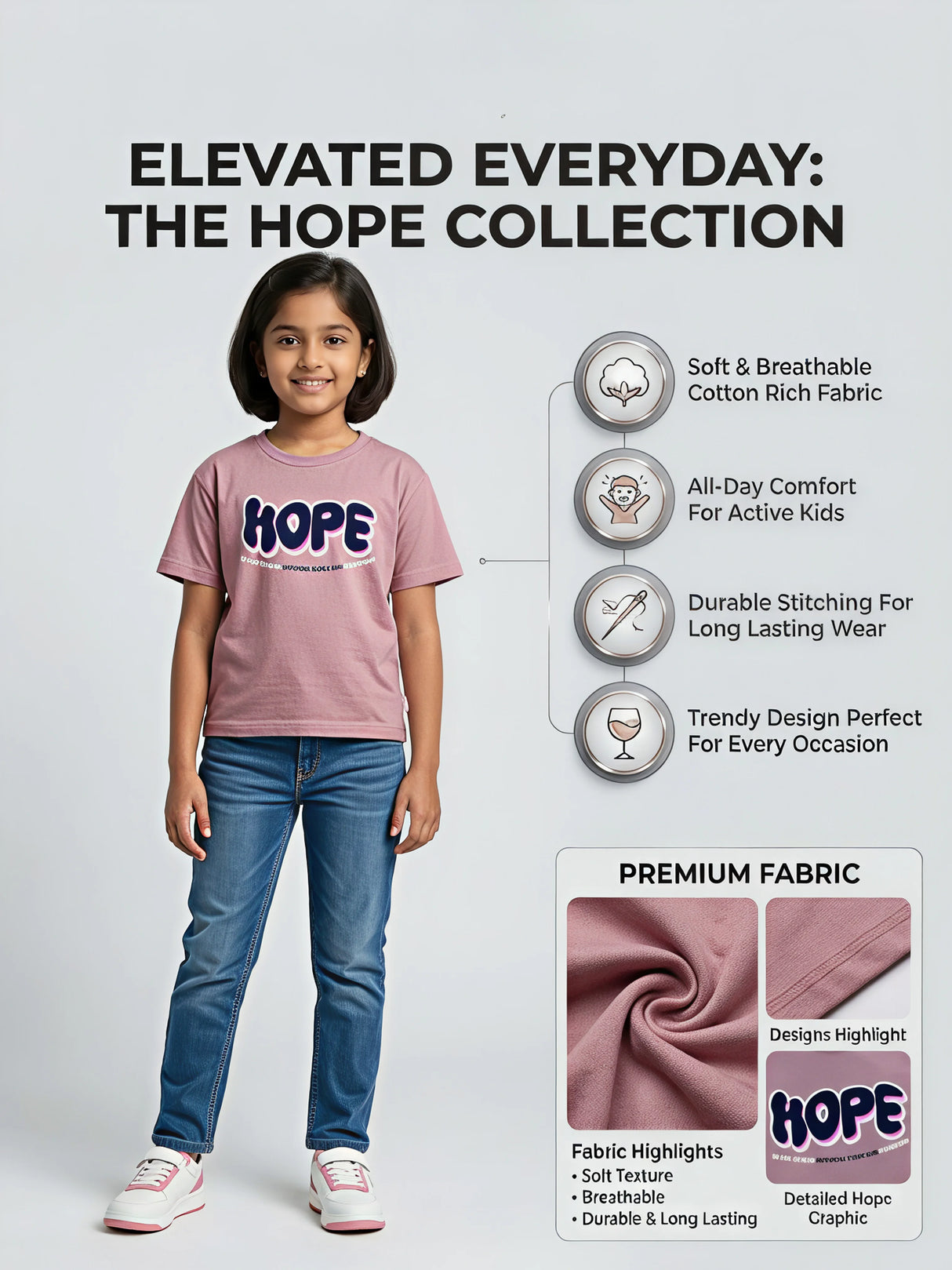 Girls Mauve Purple Hope Printed Boxy Casual Top.