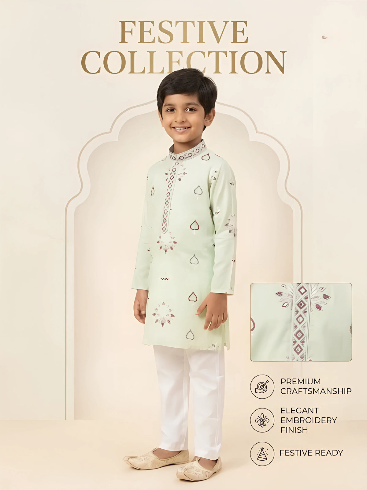 Green Printed Kurta Pajama Set for Boys