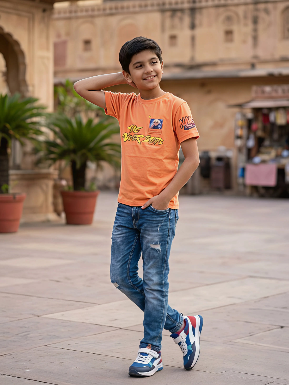 Boys Vibrant Orange Graphic Print T-Shirt
