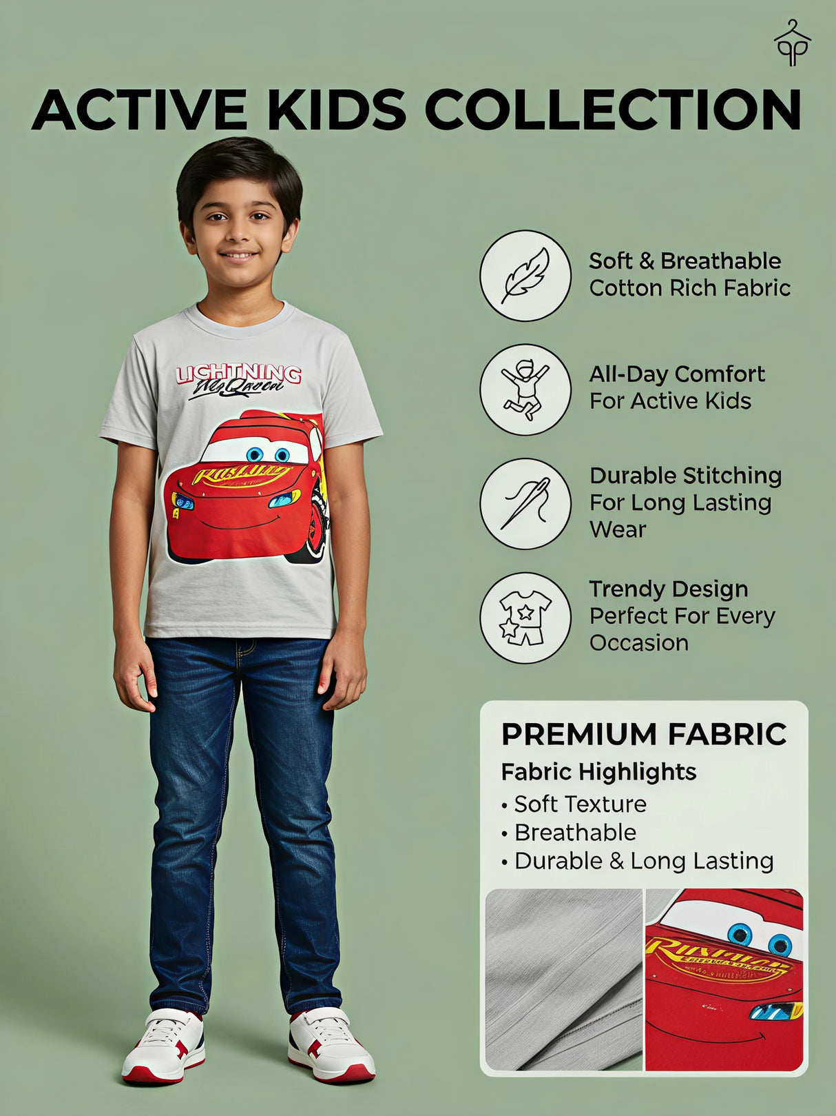 Boys Grey Lightning McQueen Graphic T-Shirt