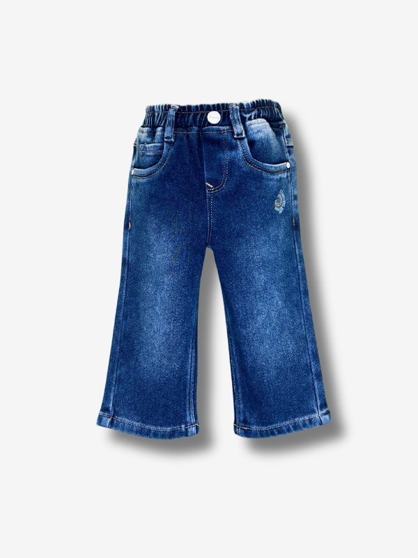 Boys' dark blue wash straight-leg denim jeans, featuring a gathered elastic waistband and a khaki web belt with a silver buckle.
Export to Sheets
