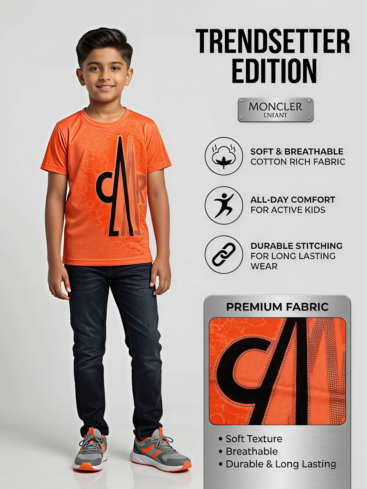 Boys Vibrant Orange Graphic Print Cotton T-Shirt