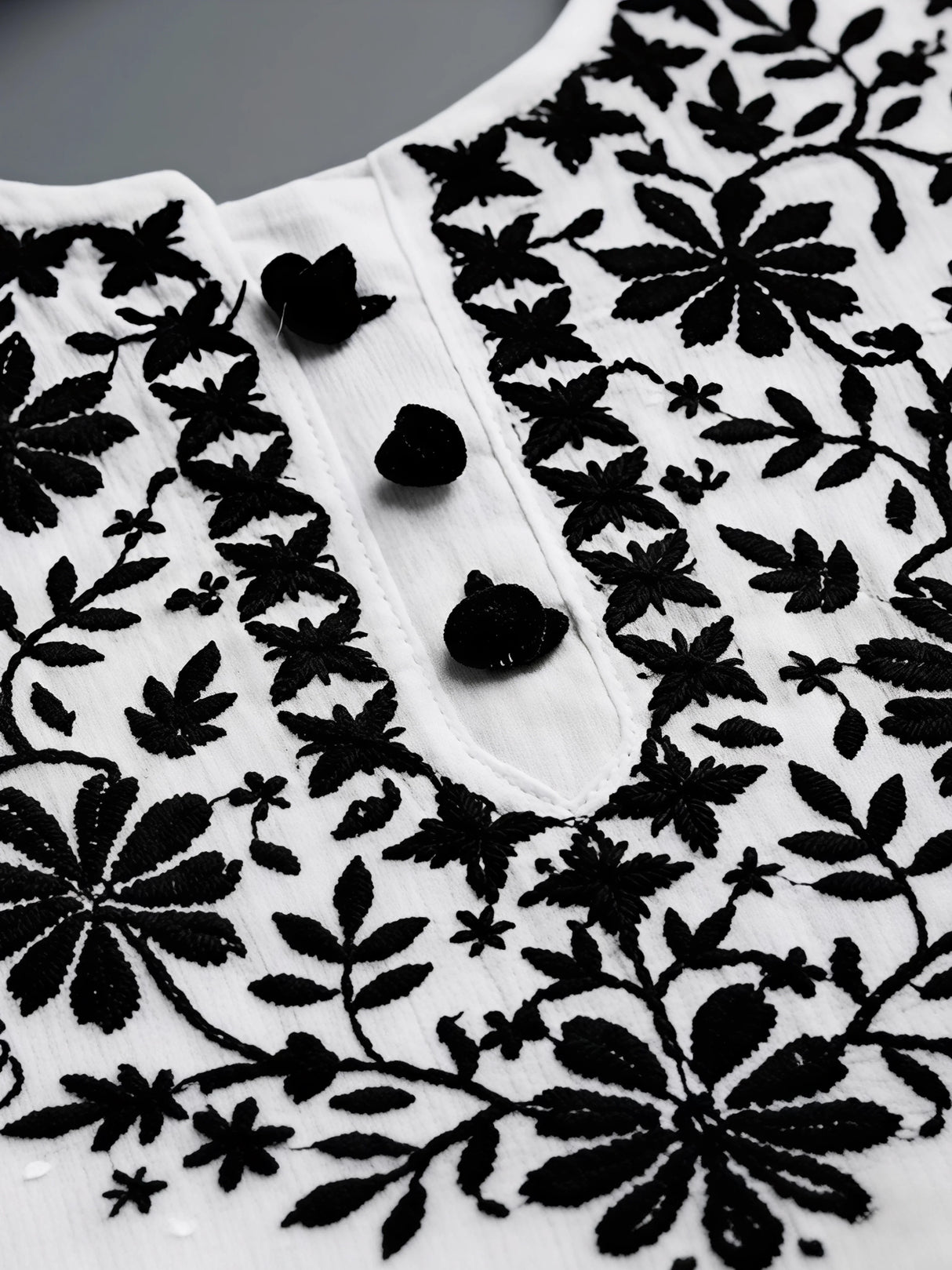 Girls Elegant Off-White & Black Chikankari Kurta Set