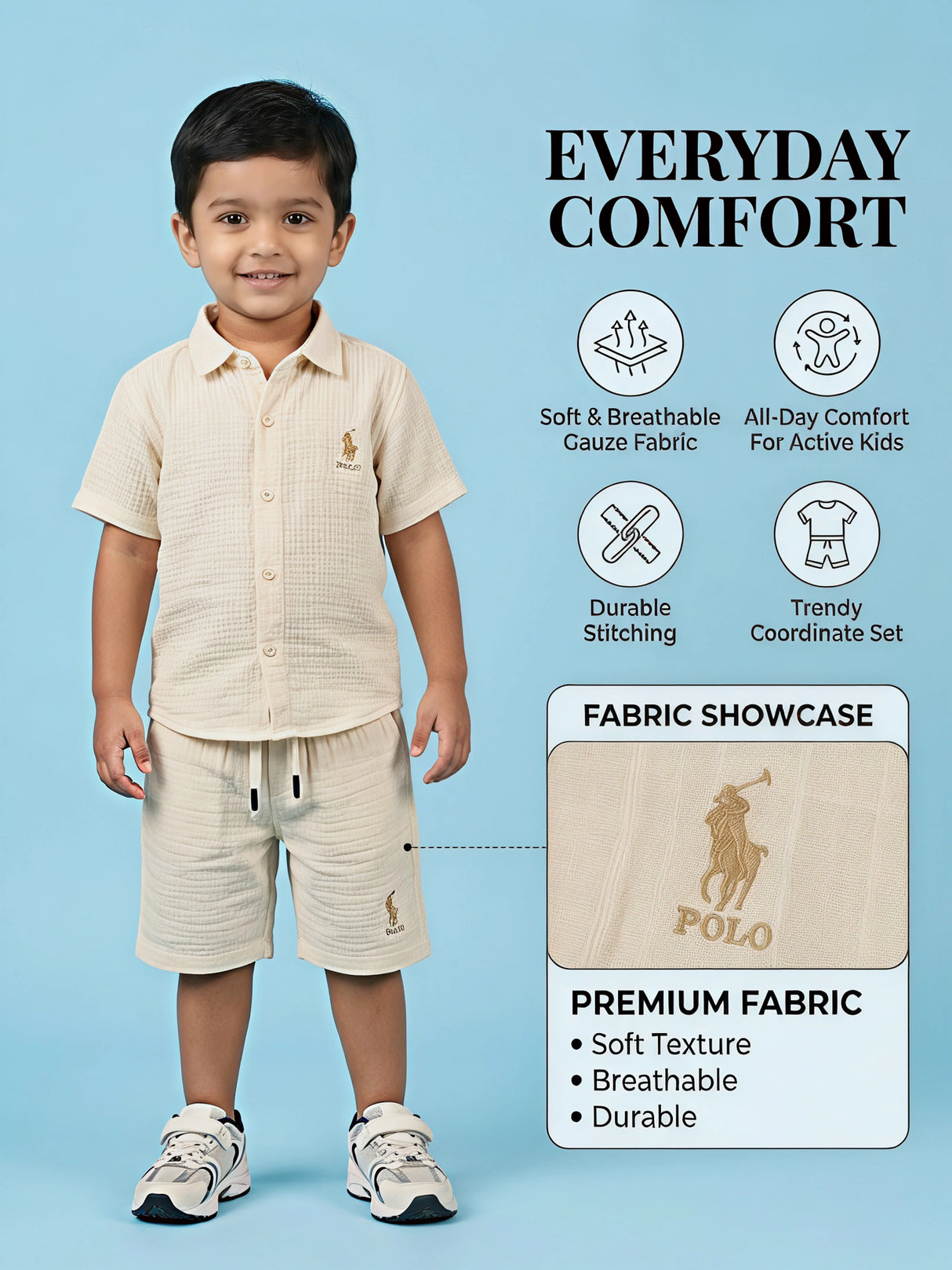 Boys Cream Cotton Linen Co-ord Set