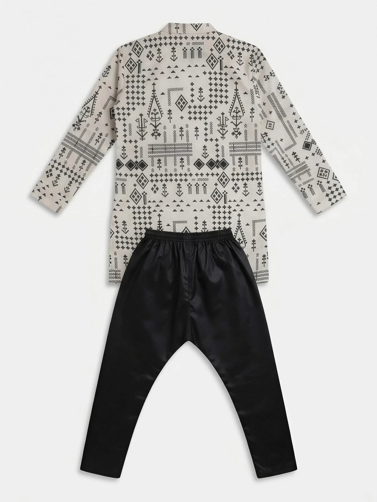 Black Geometric Print Kurta Pajama Set for Boys