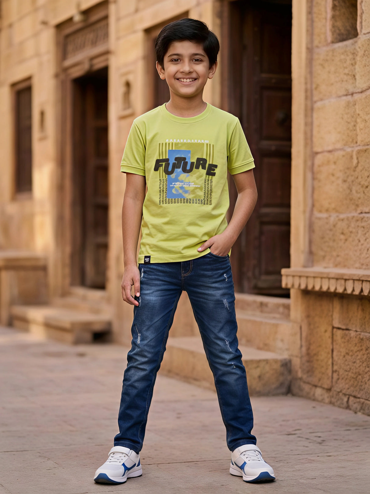 Boys Lime Green "FUTURE" Graphic Cotton T-Shirt