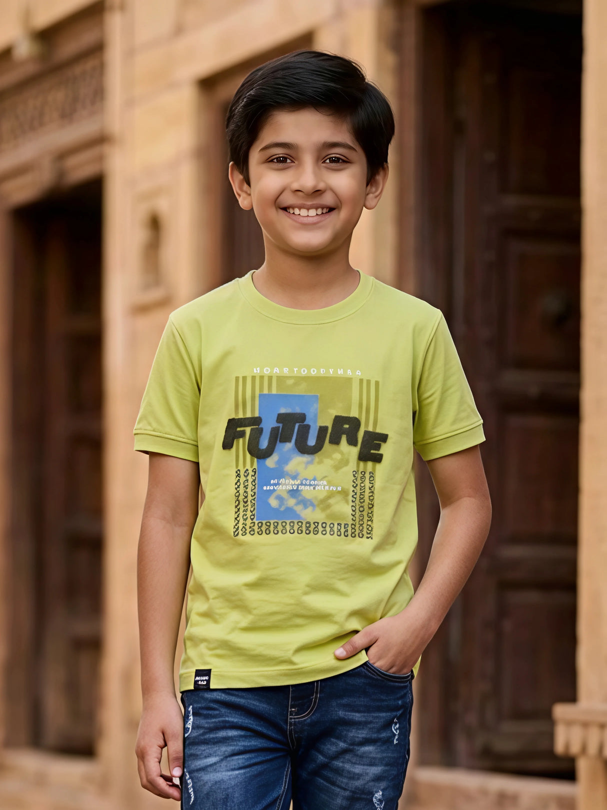Boys Lime Green "FUTURE" Graphic Cotton T-Shirt