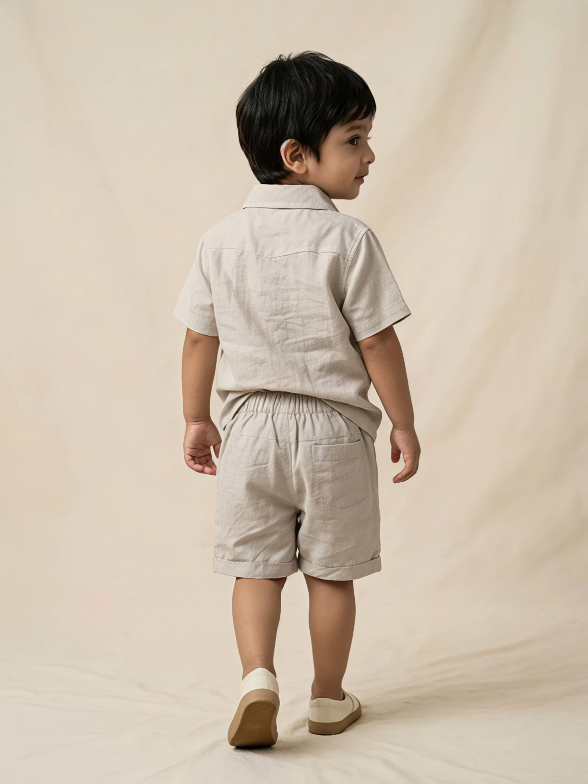 Cream Casual Cotton Boys Coordinate Set Kids