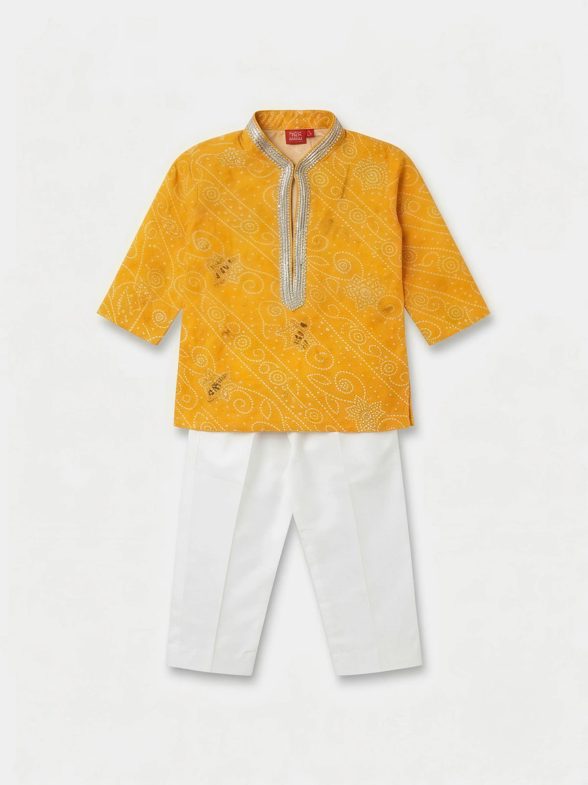 Boys Yellow Bandhani Printed Kurta Set