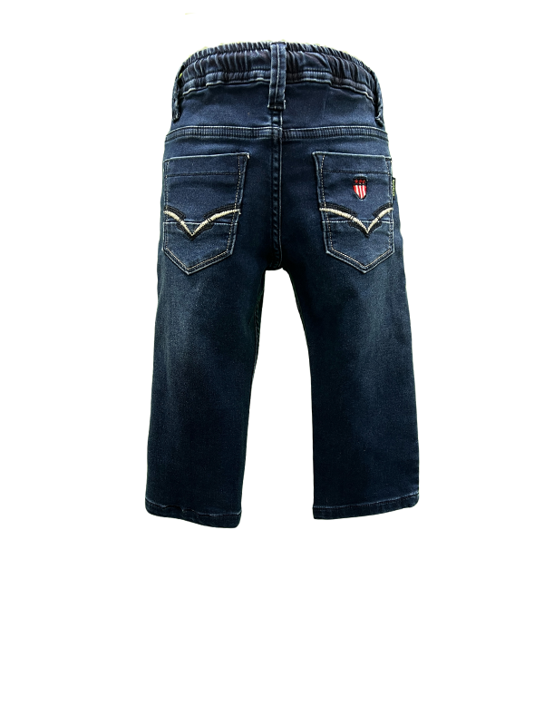 Toddler Boys' Navy Blue Pull-On Jeans with Branded Drawstring.