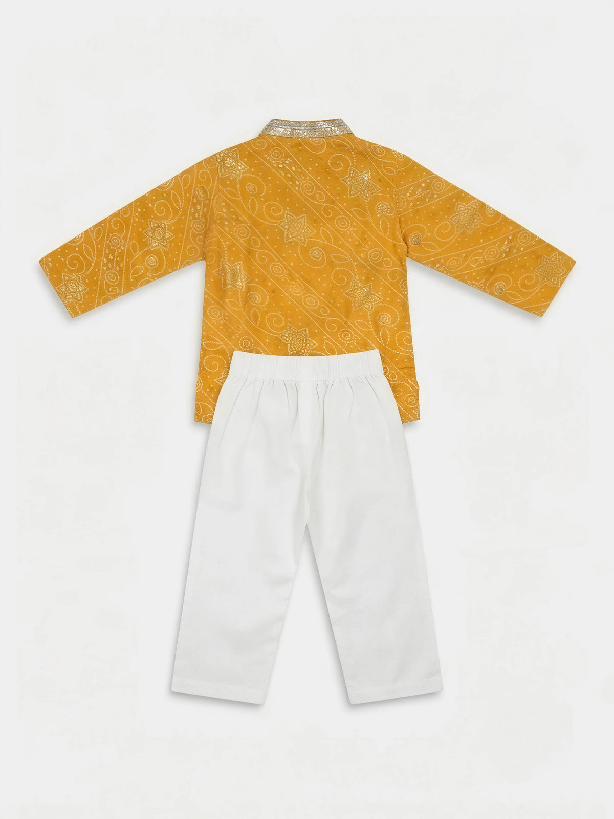 Boys Yellow Bandhani Printed Kurta Set