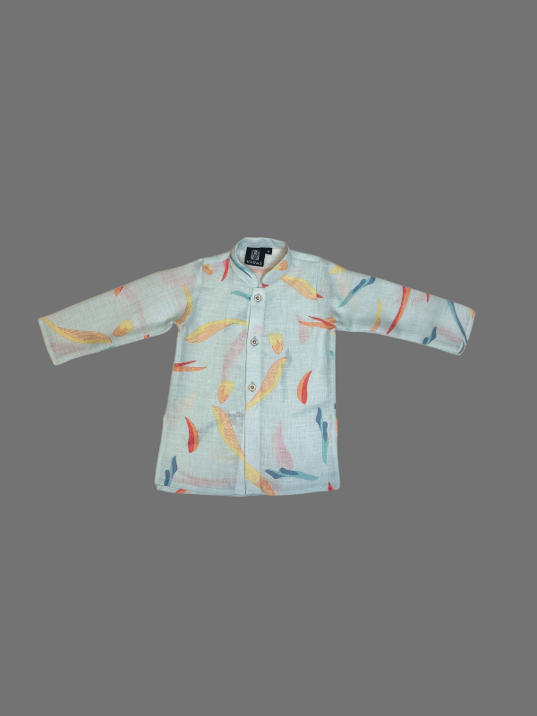 Boys' Blue Printed Kurta Jacket Set - Party & Festive Wear.